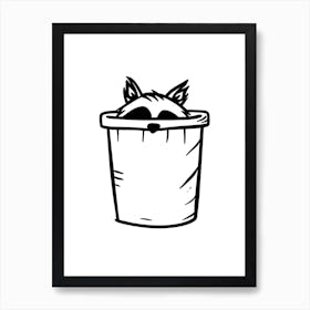 A Minimalist Line Art Piece Of A Tanezumi Raccoon 4 Affiche