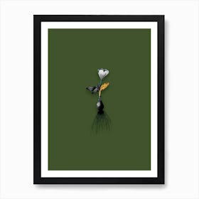 Vintage Cape Tulip Black and White Gold Leaf Floral Art on Olive Green n.0259 Art Print