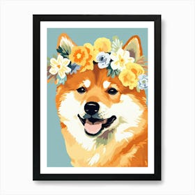 Shiba Inu Portrait With A Flower Crown, Matisse Painting Style 4 Art Print