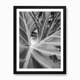 Palm Leaf Photograph - Mysterious Woman Black And White Art Print