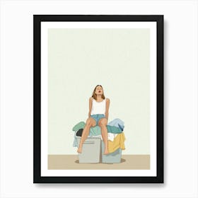 Woman Sitting On A Pile Of Clothes Art Print