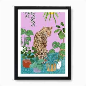 Leopard with Houseplants Art Print