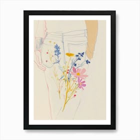 Floral Blue Jeans Line Art 5 Art Print