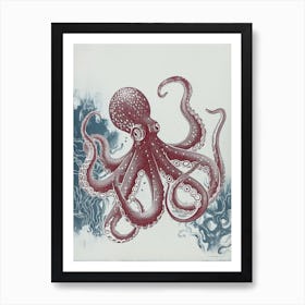 Octopus In The Ocean With Plants 1 Art Print
