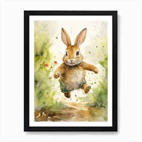 Bunny Running Rabbit Prints Watercolour 1 Art Print