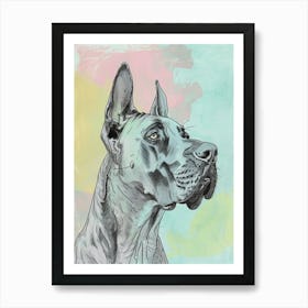 Great Dane Dog Pastel Line Watercolour Illustration  1 Art Print