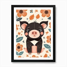 Floral Cute Baby Pig Nursery (28) Art Print