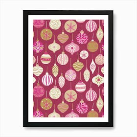 Ornate Scandinavian Christmas Tree Ornaments Pink Gold Magenta Art Print