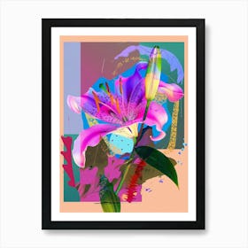 Lily 1 Neon Flower Collage Art Print