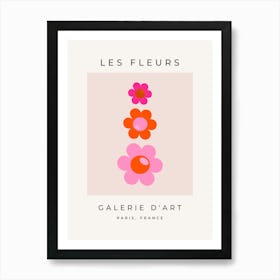 Les Fleurs | 01 - Retro Floral Pink And Orange Flowers Art Print