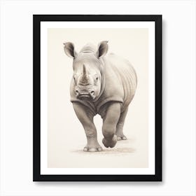 Grey Tonal Illustration Of A Rhino Art Print