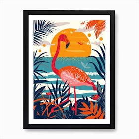 Greater Flamingo Rio Lagartos Yucatan Mexico Tropical Illustration 5 Art Print