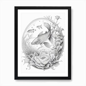 Midorigoi Koi Fish Haeckel Style Illustastration Art Print