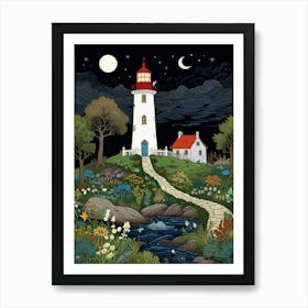 Lighthouse At Night 1 Art Print