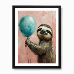 Cute Sloth 3 With Balloon Art Print