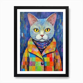 Fashionable Feline Canvas; Cat Elegance In Oil Art Print