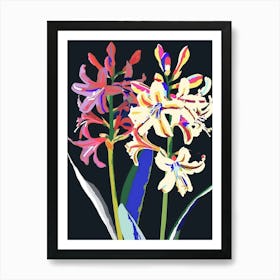 Neon Flowers On Black Hyacinth 1 Art Print