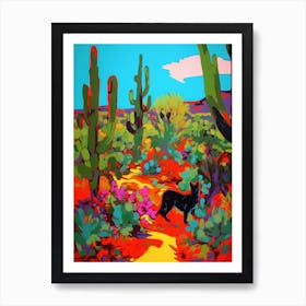 A Painting Of A Cat In Garden Of Desert Botanical Garden, Usa In The Style Of Pop Art 03 Art Print