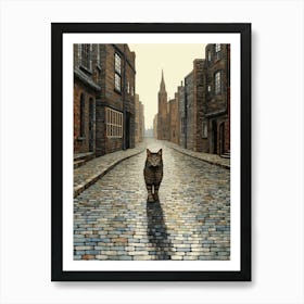 Mosaic Cat Walking Through The Street Art Print