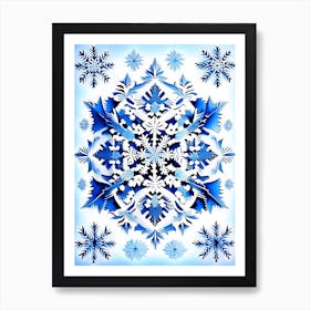 Intricate, Snowflakes, Blue & White Illustration 2 Art Print