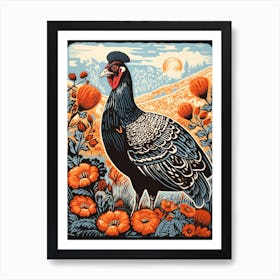 Vintage Bird Linocut Turkey 4 Art Print