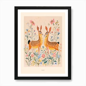 Folksy Floral Animal Drawing Deer 6 Poster Art Print