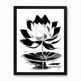 Lotus Symbol Black And 1 White Painting Art Print