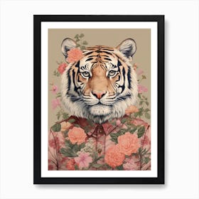 Tiger Illustrations Wearing A Floral Shirt 4 Art Print