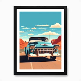 A Chevrolet Silverado Car In Route 66 Flat Illustration 1 Art Print