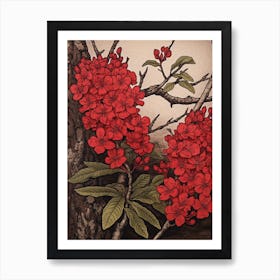 Hanakotoba Crape Myrtle 3 Vintage Botanical Woodblock Art Print