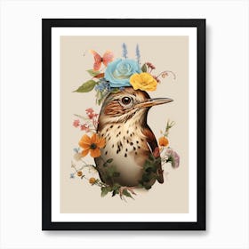 Bird With A Flower Crown Hermit Thrush 1 Art Print