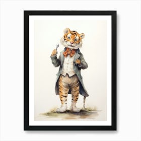 Tiger Illustration Performing Stand Up Comedy Watercolour 3 Art Print