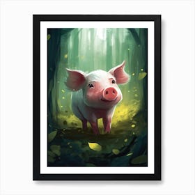 A Cute Piglet In The Forest Illustration 4watercolour Art Print