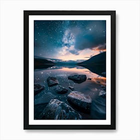 Night Sky Over Lake Art Print