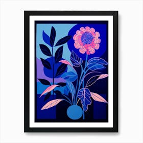 Blue Flower Illustration Globe Amaranth 2 Art Print