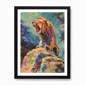 Masai Lion Roaring On A Cliff Fauvist Painting 1 Art Print