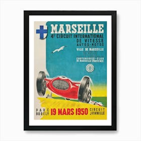 Marseille France Vintage Car Race Poster Art Print