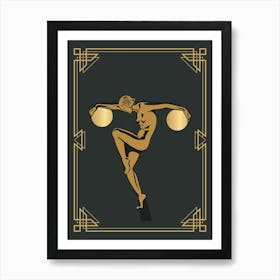 Art Deco Woman Print 3 Black & Gold Art Print