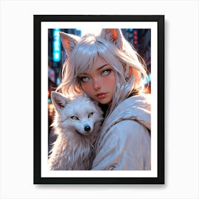 Anime Girl With Fox 2 Art Print