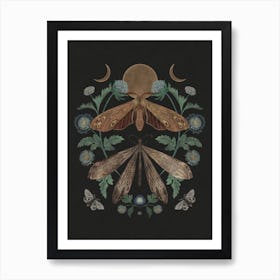 Moon And Moths symmetrical insect art Art Print