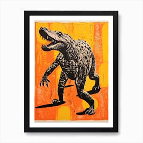 Crocodile, Woodblock Animal Drawing 1 Art Print