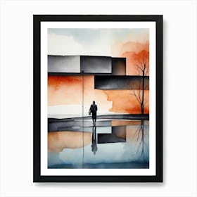 Man Walking In The Rain Art Print