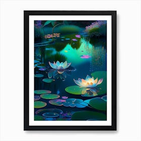 Pond With Lily Pads, Water, Waterscape Holographic 3 Art Print