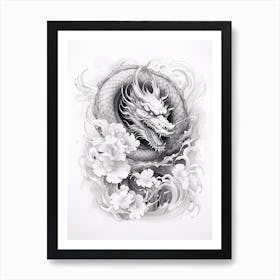 Chinese New Year Dragon Black And White Ink 1 Art Print