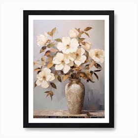 Camellia, Autumn Fall Flowers Sitting In A White Vase, Farmhouse Style 1 Art Print