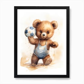 Volleyball Teddy Bear Painting Watercolour 1 Art Print
