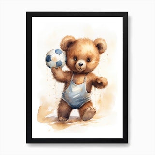 Artwork on Canvas, Teddy Bear Baseball Catcher, Choice of Easel