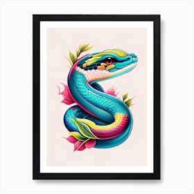 Puff Faced Water Snake Tattoo Style Art Print