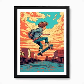 Skateboarding In Sao Paulo, Brazil Comic Style 2 Art Print