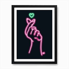 Pink Neon Hand Heart Art Print